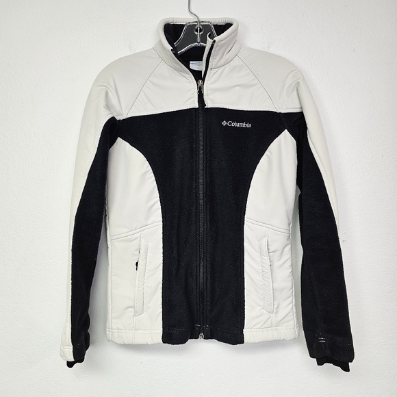Columbia Jacket Black White Softshell Fleece Zip Front Sz S Gorpcore Activewear - Picture 1 of 12